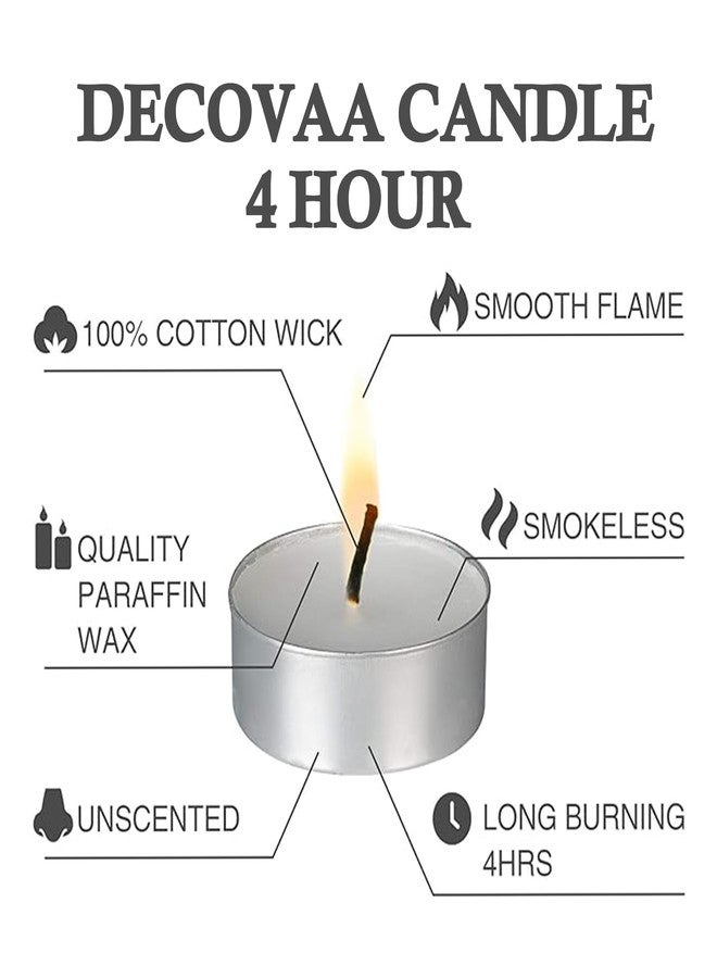 DECOVAA 4 Hours Unscented Tealight Candles, Long-Lasting and Clean-Burning Paraffin Wax Tea Light, Smokeless Candle for Home Décor, Romantic Dinners, Weddings, Diwali Decorations (Pack of 100) - Image 2